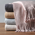 EP Mode Fringed Mulberry Silk Throw Blanket for Sofa (Cameo Pink) - color: Cameo Pink