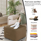 MeMoreCool Square Stuffed Pouf Ottoman Foot Rest, Floor Pouf Foot Stool with Foam Chunk Filling, Soft Stuffed Ottoman Footrest for Living Room, Light Coffee - color: Striped Light Coffee