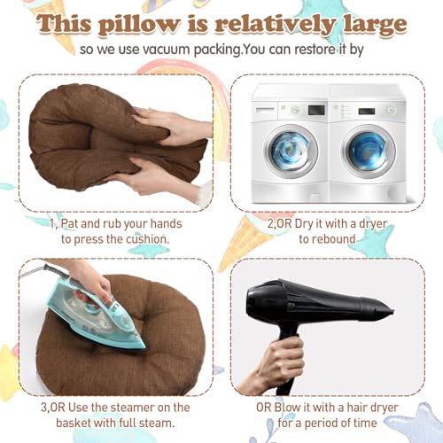 Fumete 8 Pcs 16 Inch Floor Cushions Pillow for Kids Bulk Classroom Round Flexible Seating Floor Cushions for Students Home Daycare School Reading Corner Yoga Meditation Picnic (Brown) - color: Brown
