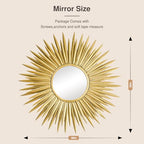 PERHOM Gold Sun Mirror, 30"x30" Large Sunburst Mirrorwith Metal Frame,Starburst Mirrors for Living Room, Entryway, Bedroom, Fireplace
