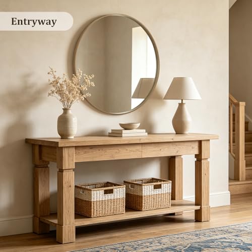 WallBeyond Round Wood Mirror, 40" Round Modern Decoration Large Circle Wall Mirror for Bathroom Living Room Bedroom Entryway, Honey - color: Honey, size: 40"L x 40"W