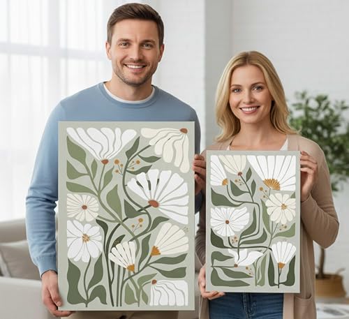 2 Pcs Boho Wildflowers Canvas Wall Art Green Bohemia Abstract Floral Botanical Painting Picture Wall Decor Poster Print Artwork for Living Room Bedroom Bathroom Home Decoration - color: Canvas, size: 12x16in