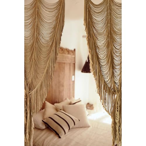 Macrame Curtain Boho Curtain Room Divider Doorway Wall Decor Fiber Yarn Art Craftsmanship Bedroom Wedding Backdrop 41" W x 75" L（1 Panel - color: Khaki1