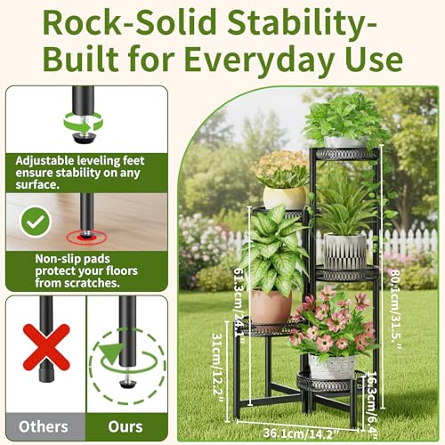 Plant Stand Indoor Outdoor, 5 Tier Corner Metal Flower Display Holder Stand, Folding Tall Plant Rack for Patio Balcony Porch Garden Living Room House, Heavy Duty Wrought Iron Plant Shelf - BlackFlower - color: BlackFlower, size: 5-tiers