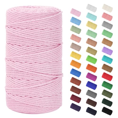 HOMEBOBO Macrame Cord 3mm x 220Yards (656Feet)Natural Cotton Macrame Rope - 4 Strands Twisted Macrame Cotton Cord for Wall HangingPlant HangersCraftsGift Wrapping and Wedding DecorationsLight Pink - color: Light Pink, size: 0.12 in x 220 yd