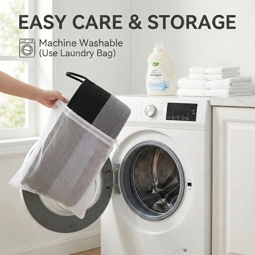 JMvicyroam 65L Extra Large Blanket Basket for Living Room - Woven Cotton Rope Laundry Hamper with Reinforced Handles - Storage Bin for Pillows, Comforters & Toys - Machine Washable,Black&Grey - color: Black&Grey, size: 65L