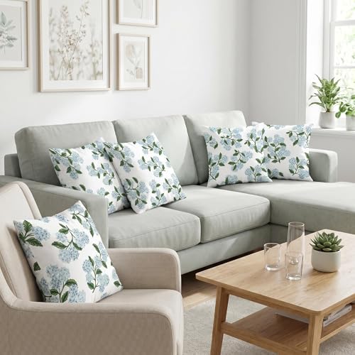 COMMINY Green Flower Pillow Covers 18x18 Inch Set of 6, Farmhouse Floral Throw Pillow Case for Couch Sofa Bed Decor, Spring Summer Pillow Covers, Indoor Decorative Cushion Cover - color: Green Flower, size: 18" x 18" (Pack of 6)