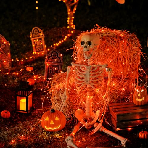 JMEXSUSS 200 LED Orange Fairy Lights Plug in, 8 Modes Halloween Lights Indoor Outdoor with Wheel, 66 ft Remote Control Thanksgiving Light for Halloween Thanksgiving Christmas Party Gift Decor - color: Orange, size: 66FT 200LED