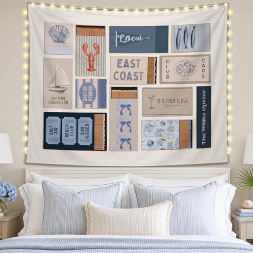 SkyCozy Retro Coastal Beach Wall Tapestry, Beach Home Room House Decor, Neutral Summer East Coast Nautical Beachy Ocean Tapestry for Home Bedroom Living Room Wall Decor, 50x60 Inch - color: 02-Retro Coastal Beach Tapestry