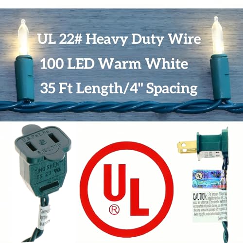 100 LED Warm White Green Wire Christmas String Lights, UL Certified and Commercial Decorative Lighting String 35 Ft, for Indoor Outdoor Christmas Trees, Patio, Trees. - color: Warm1