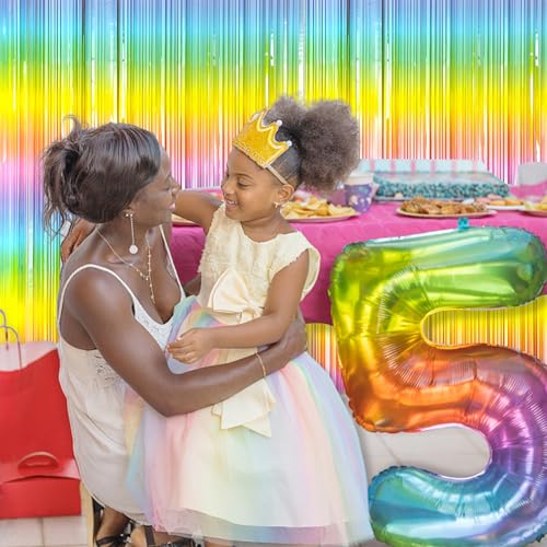 3 Pack Backdrop Pastel Rainbow Foil Fringe Backdrop Curtains Dance Party Decorations Photo Booth Props for Bachelorette Easter Decorations Christmas Halloween New Years Eve Party Supplies - color: Colorful