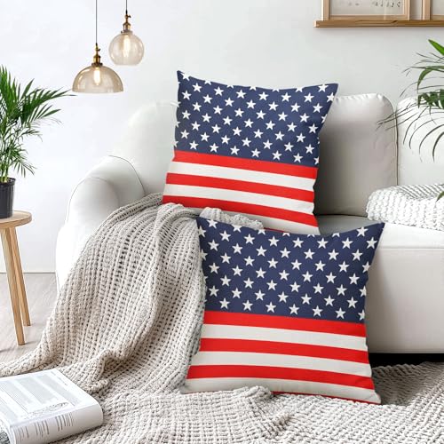 4th of July American Flag Pillow Covers 20x20 Inch Blue Red white Stripes Star Throw Pillows For Couch Soft Durable Cushion Covers Independence Memorial Day Pillow Cases for Bed Sofa Decor Set of 2 - color: 4th of July-american Flag, size: 20" x 20" (Pack