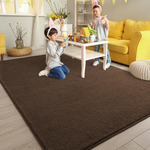 Pettop 4x6 ft Brown Area Rugs for Bedroom Living Room, Washable Memory Foam Indoor Carpet, Modern Aesthetic Minimalist Non Slip Soft Comfy Carpet for Boys Girls Dorm Home Decor - color: Brown, size: 4' X 6' (Rectangular)
