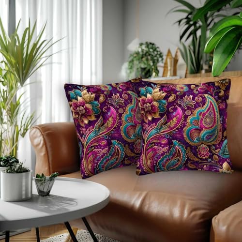 Bohemian Throw Pillow Covers 18x18 Set of 2 | Decorative Cushion Covers for Couch Sofa Bed | Paisley Home Decor Pillow Cases for Living Room Bedroom | Boho Flower Accent - color: Boho Paisley