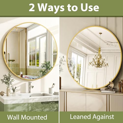48 Inch Round Bathroom Mirror - Black Wall Mounted Circle Mirror with Metal Frame, Modern Round Hanging Mirror Suitable for Bathroom, Vanity, Entryway, Living Room - color: Gold, size: 20"L x 20"W