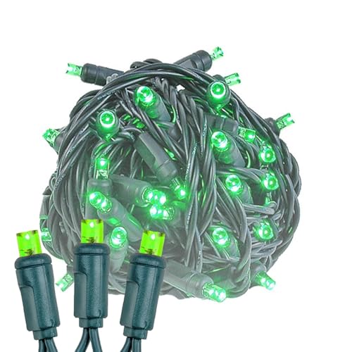 Novelty Lights 25ft 50 LED Green Christmas Lights Outdoor/Indoor, 6" Spacing, Green Wire String Lights for Festive Xmas Lighting, IP55, UL Listed, Dimmable, Connectable - color: Green