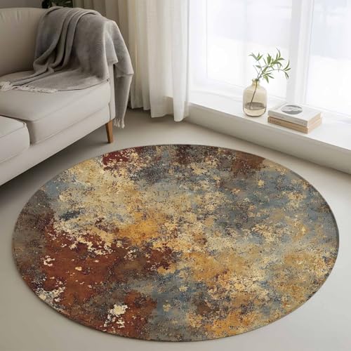 Rust Mottled Texture Small Round Rug 3 Ft, Vintage Distressed Abstract Area Rugs Washable Non Slip Indoor Floor Mats Circle Carpet for Living Room Bedroom Dining Room Home Decor - size: 3' (Round)
