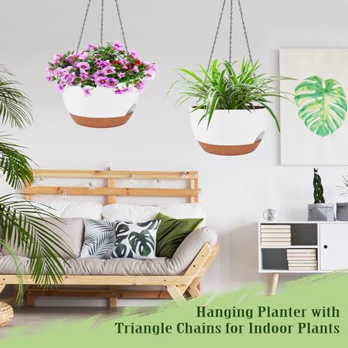Hanging Planters for Outdoor Indoor Plants, 2 Pack 10 Inch Hanging Basket Plants Outdoor, Self Watering Hanging Planter with Plant Hanger for Garden Home Decoration (White, 10 inch) - color: White, size: 10 inch