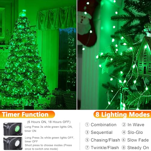 Joomer Green Fairy String Lights 33FT 100 LEDs Plug in Fairy Lights Indoor Silver Wire String Light DIY for Bedroom, Parties, Christmas, Outdoor, Indoor St. Patrick's Day Decoration (Non-Connectable) - color: Green, size: 100led