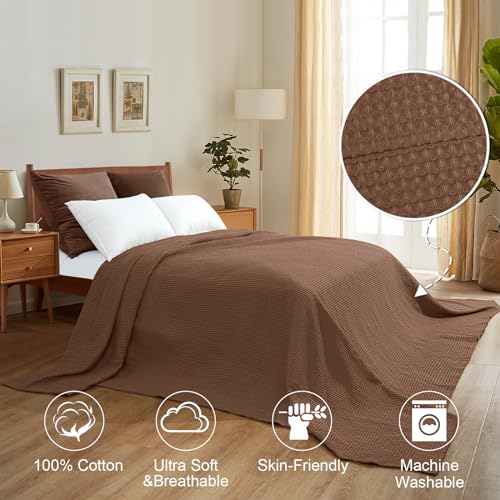PHF Pre-Washed Cotton Waffle Weave Family Blanket,Oversized King Size 120"x 120"-Snag Proof Lightweight Breathable, 10'x 10' Huge Extra Large Big-Elegant Aesthetic Home Decoration Gift,Cappuccino - color: Cappuccino, size: Oversized King(120" x 120")