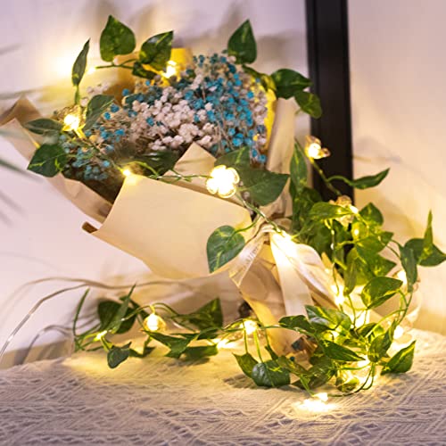 Vigdur 2 Packs Vine String Lights - Tiny Leaf Ivy String Lights with 48 Flower Lights Battery Powered Waterproof Fairy Light Indoor Outdoor for Bedroom Party Garden Wall Décor St. Patrick's Day - color: Green Leaf