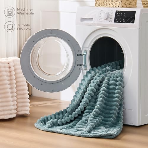 Dusty Blue Striped Throw Blanket, 330GSM Soft Plush Fleece Blanket for Couch Sofa Travel, Decorative Cozy Giftable Home Blanket, 50x60 Inches - color: Dusty Blue, size: Throw(50"x60")
