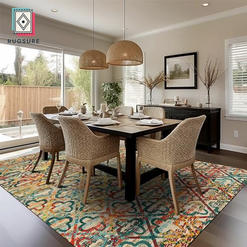 RUGSURE Washable Area Rugs, 4' x 6' - 1/6 Thick - Stain & Water Resistant Non-Slip - Perfect Resistant Rug for Living Room, Bedroom, Nursery, Pet & Child Friendly, Vibrant Colors Rugs, Multicolor - color: Grass-multicolor, size: 4' x 6' (Rectangular)