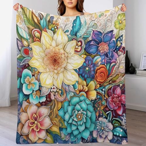 Boho Mandala Flower Blanket,Colorful Abstract Hippie Indian Watercolor Natural Floral Plant Print Blanket for Couch Sofa Bed Decorative Gifts 30x40 - color: Blanket-12, size: 30"x40"