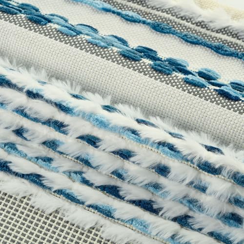 FUTEI Pack of 2 Boho Chenille Decorative Throw Pillow Covers 18x18 Inch Soft Plush Tufted Striped Textured Cushion Case,Farmhouse Accent for Couch Bed Living Room, Blue - color: Blue, size: 18" x 18" (Pack of 2)