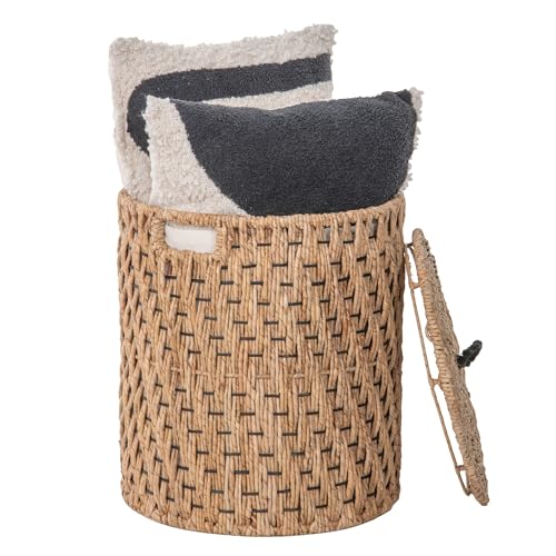 Round Sea Grass Laundry Basket with Removable Liner and Lid with Handle - Handwoven Seagrass in Coastal, Natural Decor Style - Seagrass Storage Bin for Your Home - 18 in. height - from Kouboo