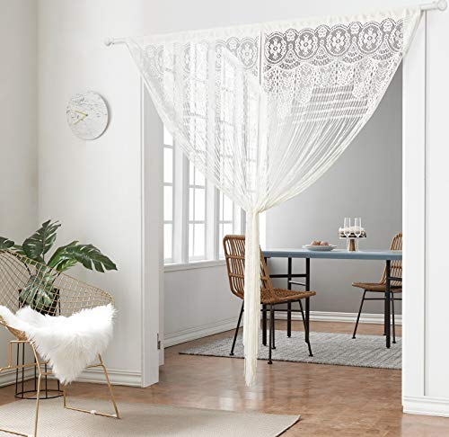 HSYLYM String Door Privacy Lace Curtain Macrame Boho Doorway Window Curtains for Wall Divider Windows Door Covers Decorative Room Separation (35×79in/90×200cm,White) - color: White, size: 35"W x 79"L (Pack of 1)
