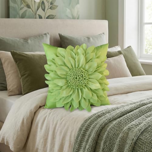Bella's Giftshop 3D Sunflower Decorative Throw Pillow Covers for Bed Sofa Couch Chair, Accent Floral Taffeta Cushion Cover, Handmade Pillow Cases Living Room Decor, 17x17 Inch-Green/Sage - color: Green