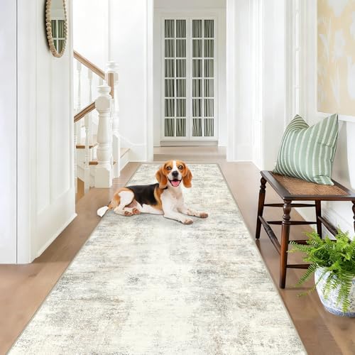 Capslpad 3x12 Beige Abstract Hallway Runner, Ultra Soft Fabric Washable Runner Rug, Non-Slip Rubber Backing, Stain Resistant Low Pile Runners for Hallways, Kitchen, Entryway, Bedroom - color: Beige, size: 3' x 12' (Runner)