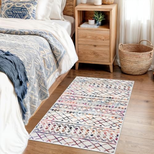 KUTA Moroccan Rugs for Entryway, 2x3 Multi-Color Area Rug Non-Slip Washable Small Indoor Door Mat, Ultra Soft Vintage Geometric Low-Pile Floor Carpet for Entrance, Kitchen - color: Cream/Multi-color, size: 2' x 3' (Rectangular)