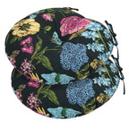 FUNHOME 15"x15"x4" Bistro Chair Cushion Set of 2, Water Repellent Round Outdoor Chair Cushions with Ties, Patio Tufted Chair Pads for Home Garden (Black Flower Butterfly) - color: Black Flower Butterfly