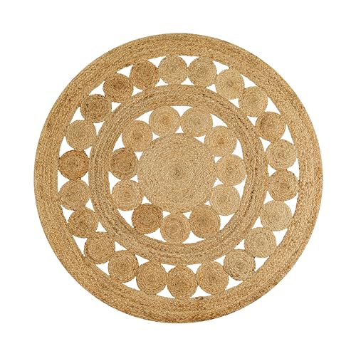 Hand Woven Jute Area Rug - 3' Round - Rustic Beige Reversible Farmhouse Rugs for Living Room, Bedroom, Kitchen - Vintage Natural Braided Entry Floor Décor Circle Boho Round Jute Rug 3ft - color: Natural, size: 3' (Round)