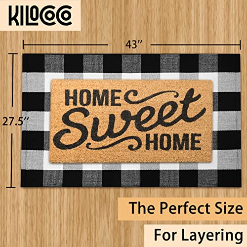 KILOCOCO Buffalo Plaid Checkered Rug - Black and White Cotton Washable Front Door Rugs Door Mat Outdoor Layered Doormats for Front Porch/Farmhouse/Entryway, 27.5x43 Inches - color: Black and White, size: 2'4" x 3'7" (Rectangular)