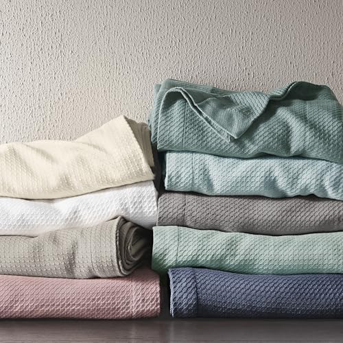 Madison Park 100% Egyptian Cotton Lightweight Summer Blanket, Breathable Waffle Knit Design, Soft Cozy All-Season Throw for Bed, Couch or Sofa, Ivory Cream Twin Size (66"x90") - color: Cream, size: Twin