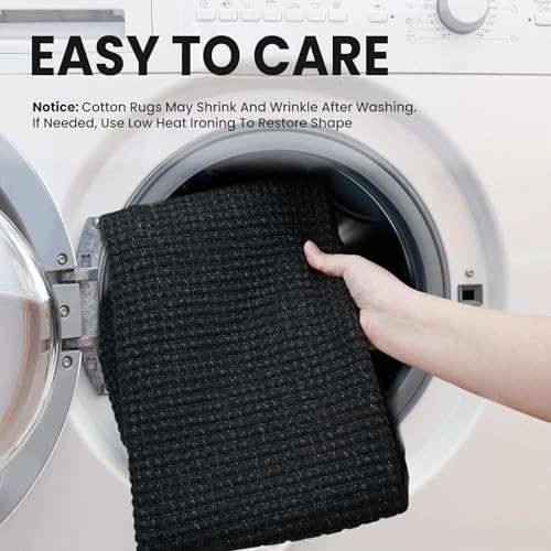 EARTHALL Woven Runner Rug 2x4 Ft Washable Runners for Hallways Cotton Non Slip Eentryway Runner Braided Indoor Floor Carpet for Kitchen, Hallway, Kitchen, Doormat, Black/Grey - color: Black/Grey, size: 2' x 4' (Runner)