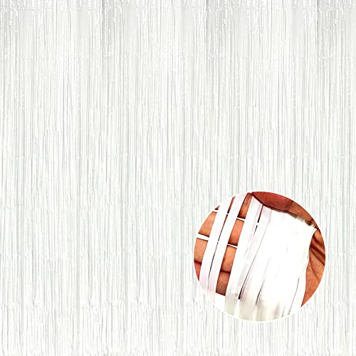 4 Pack Macaron White Foil Fringe Curtain Backdrop, 3.28Ft x 8.2Ft Foil Fringe Streamers Curtains for Party, Photo Booth Props, Birthday, 2022 Graduation Decor Supplies, One Size - color: White