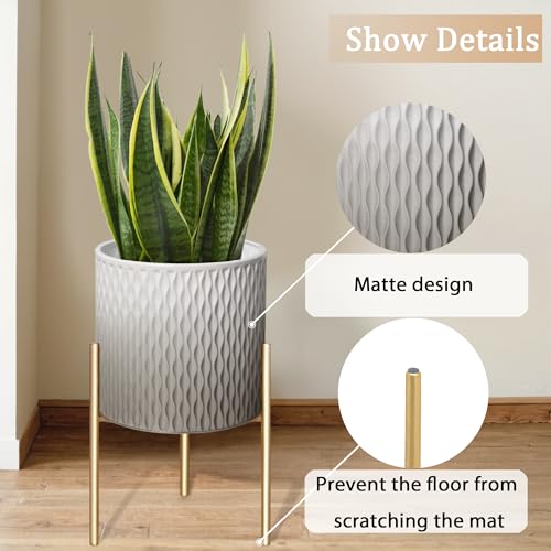 ARNIS Plants Pots with Stand,Set of 2 Flower Pots, Unique Mid Century Decorative Metal Flower Pots with Drainage,10.5&12.25 Inch, Grey and White - color: Grey & White, size: 10.5 &12.25