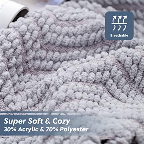 Bedsure Throw Blankets for Couch - Textured Chunky Knit Woven Chenille Blanket - Super Soft, Warm Decorative Boho Throw with Tassels for Bed, Sofa and Living Room Decor, Grey, 50x60 Inches - color: 10 - Grey