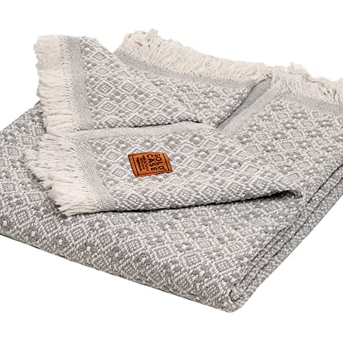 GOLD CASE HOME COLLECTION Retro 100% Recycled Cotton Grey Throw Blanket for Couch - Couch Throw Blankets - Living Room Decorative Boho Throws for Bed - Outdoor Blanket - Couch Throw Blanket - 60x80 - color: Retro Grey, size: 60x80"