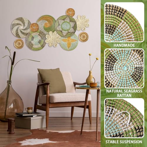Tatuo 11 Pcs Boho Wall Basket Decor Bulrush Woven Wall Hanging Art Round Farmhouse Rustic Handmade Wicker for Summer Home, Bedroom, Living Room, Kitchen Decorations, Multi Sizes(Stylish) - style: Stylish