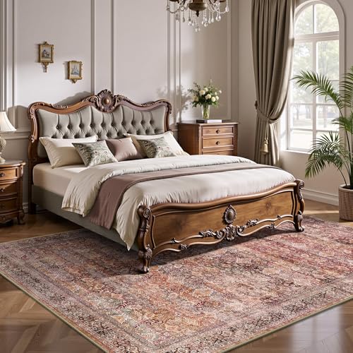 5x7 Area Rugs - Washable Vintage Retro Living Room Rug, Soft Ultra Thin Non Slip Low Pile Traditional Distressed Boho Carpet for Bedroom Dining Room Nursery Home Office, Vintage Iron Red - color: H-vintage Iron Red, size: 5x7