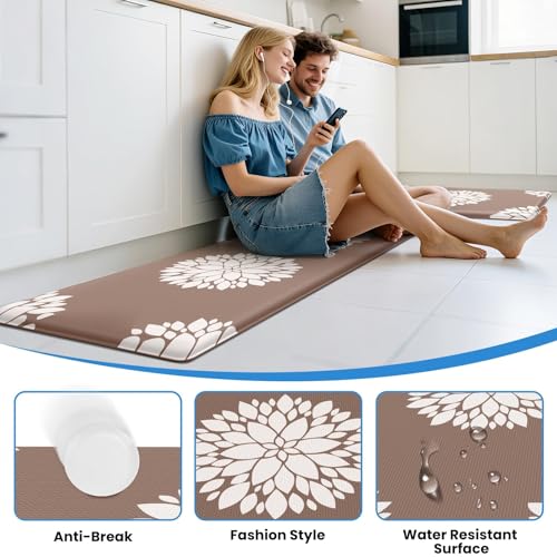 Kitchen Mats for Floor[2PCS], Soft Anti Fatigue Kitchen Rugs for Home, Water Resistant Cushioned Standing Desk Mats, Non-Slip Comfort Mat for Floor, Kitchen, Office, Sink, Laundry,Brown - color: Khaki, size: 17.3" x 59" + 17.3" x 30"