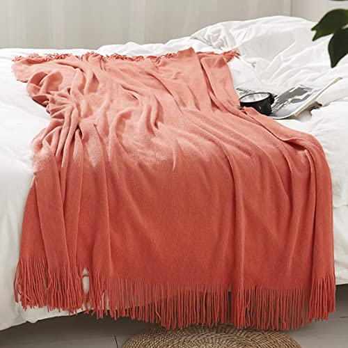 Homiest Decorative Knitted Throw Blanket with Fringe Soft & Cozy Tassel Blanket for Couch Sofa Bed (Orange,50x60) - color: Orange, size: 50" x 60"