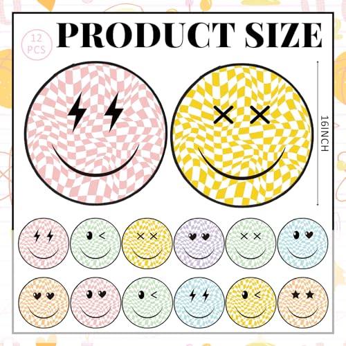 Tinideya 12 Pcs Kids Carpet Circle Seats for Class 16 Inch Round Classroom Rug Back to School Floor Cushions Soft Educational Mat Non Slip First Day of School Learning Playing Areas(Smile) - style: Smile