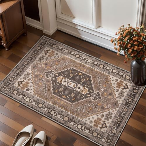 Ciicool Small Area Rug, 2x3ft Red Boho Rug, Ultra Soft Entry Rugs for Entryway, Non-Slip Washable Rugs Oriental Low-Pile Indoor Mat Floor Carpet for Entrance Bedroom Kitchen Bathroom Foyer Decor - color: Hazel, size: 2' X 3' (Rectangular)