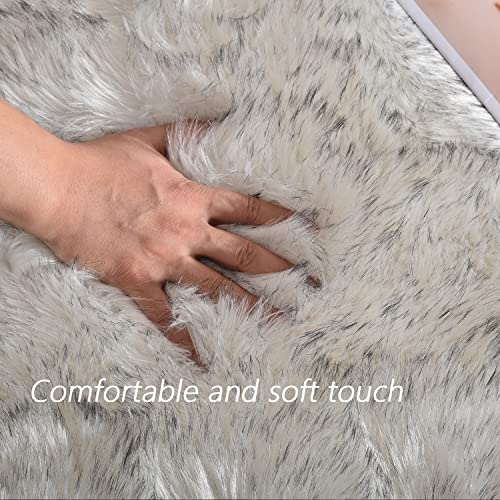Latepis White with Grey Tips Small Bedroom Washable Soft Shaggy 2x3 Rug Fuzzy Rug Faux Sheepskin Fur Rug for Cushion Cat Mat Home Decor Rectangle - color: White With Grey Tips, size: 2' x 3' (Rectangular)